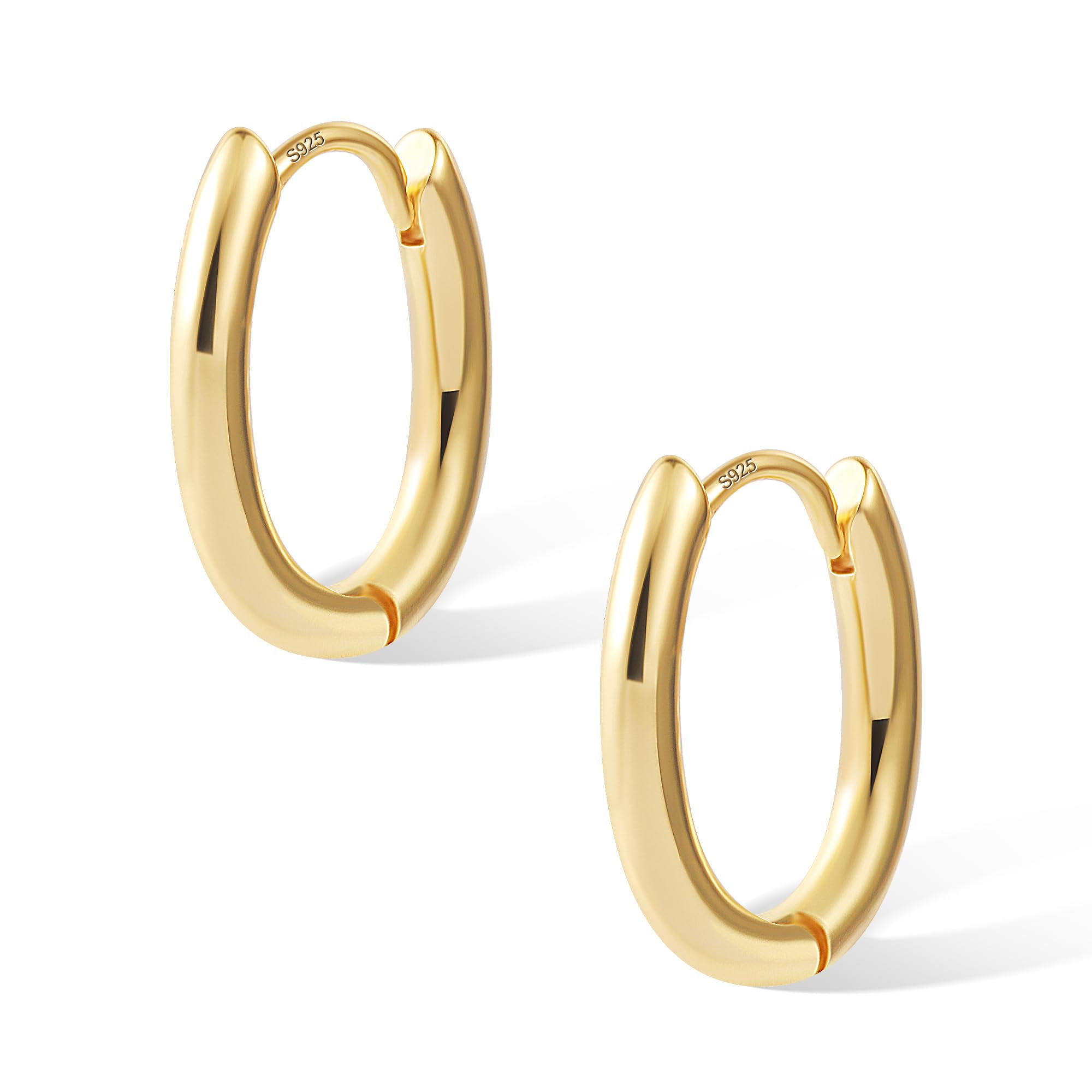 14K Gold Plated Sterling Silver Earrings Small Oval Hoop Earrings for Women Tren