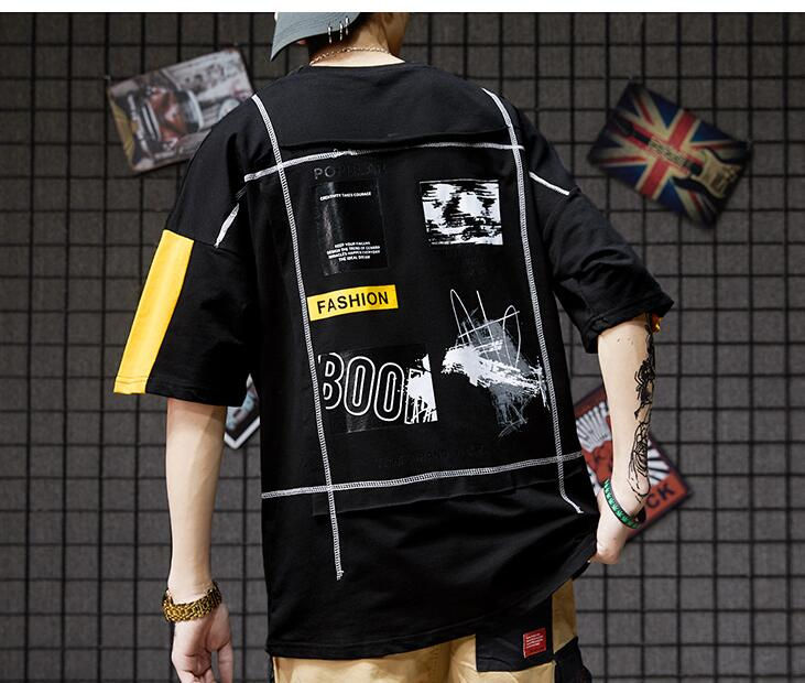 Men's Hip Hop Color Block T-Shirt - Casual Short Sleeve