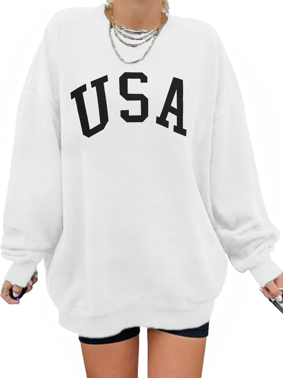 DOOLECK Womens USA Graphic Sweatshirts Oversized Sweatshirt Pullover Crewneck Lo