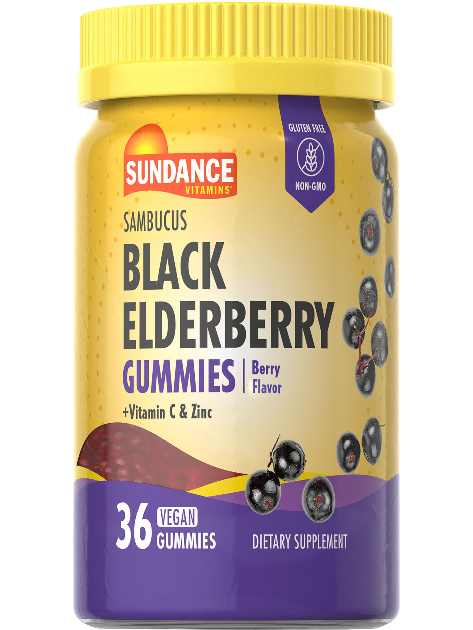 Sundance Black Elderberry Gummies | 36 Count | with Vitamin C and Zinc | Berry F