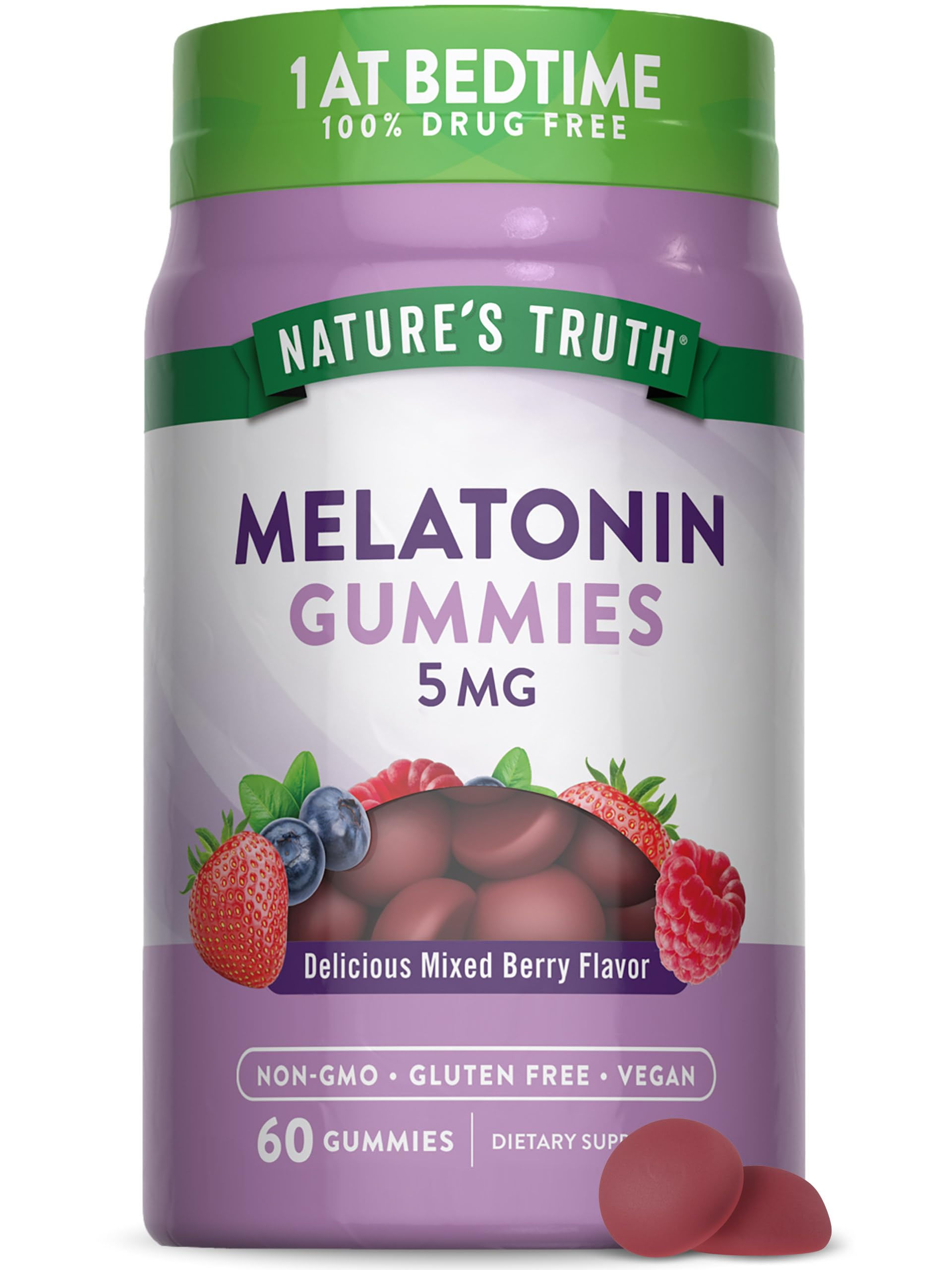 Natures Truth Melatonin Gummies 5mg | 60 Count | Mixed Berry Flavor | Vegan Non-
