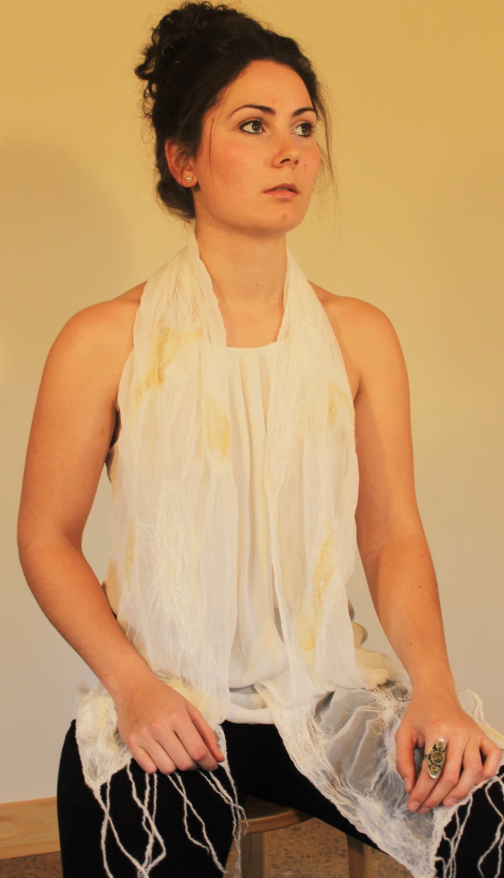 yin silk scarf - medium 'white & gold'