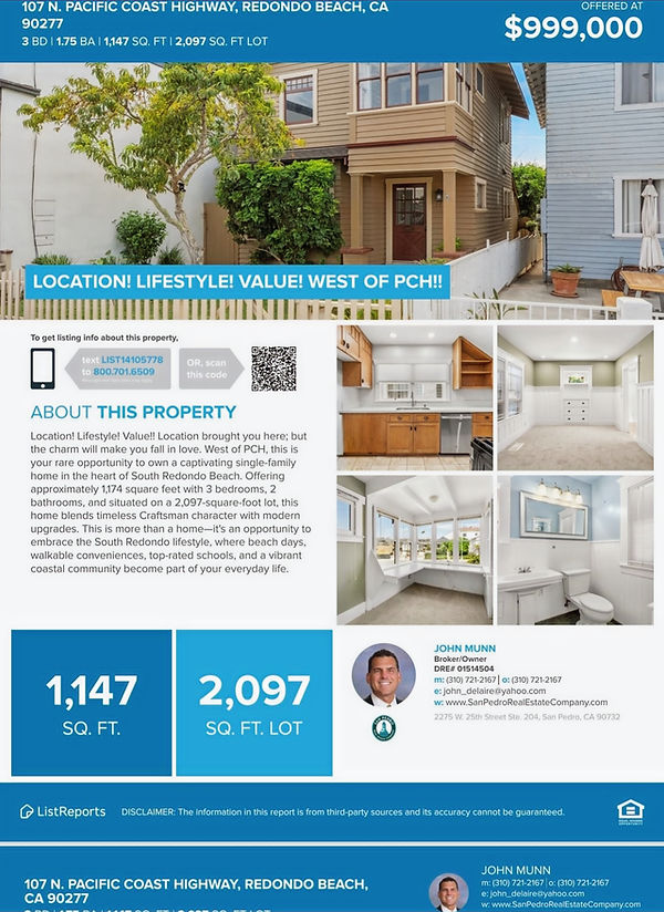 Flyer for new san pedro and redondo beach listing