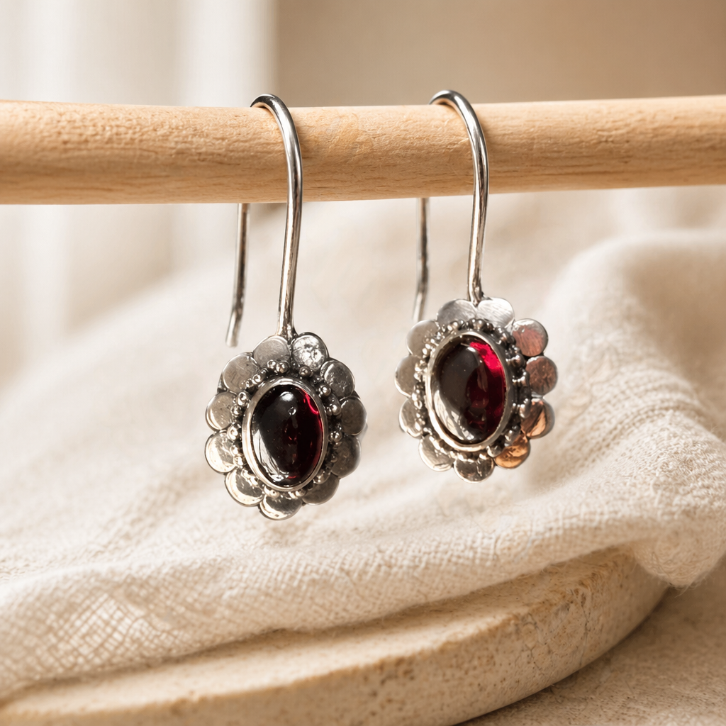 Flowery Garnet Earrings