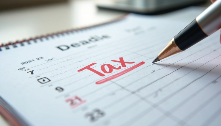 Eye-level view of a calendar marked with tax filing dates