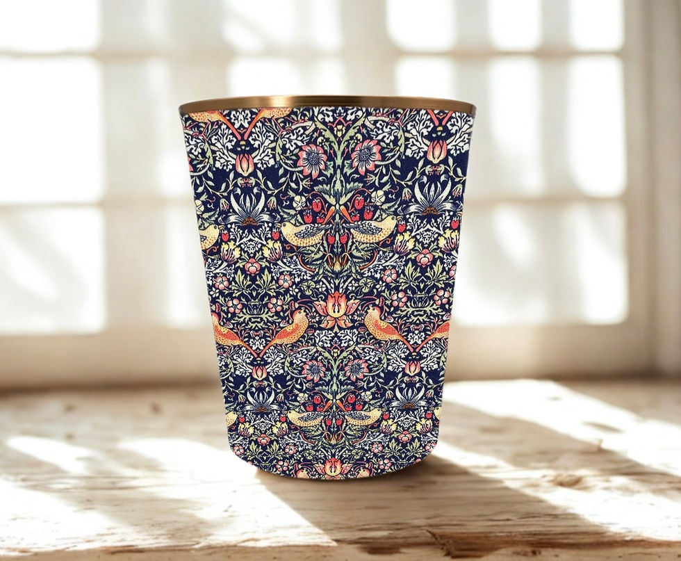 william morris strawberry thief navy waste paper bin with gold trim