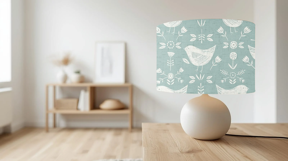 Thumbnail: fryetts scandi narvik birds in seafoam table drum lampshade