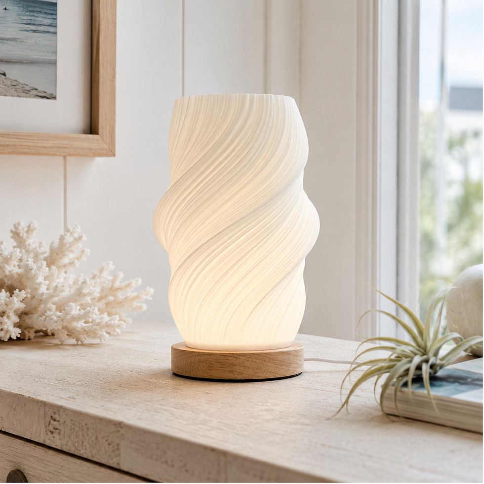 White sculptural Cloud USB accent light with a softly twisted form from Berry & Grouse.