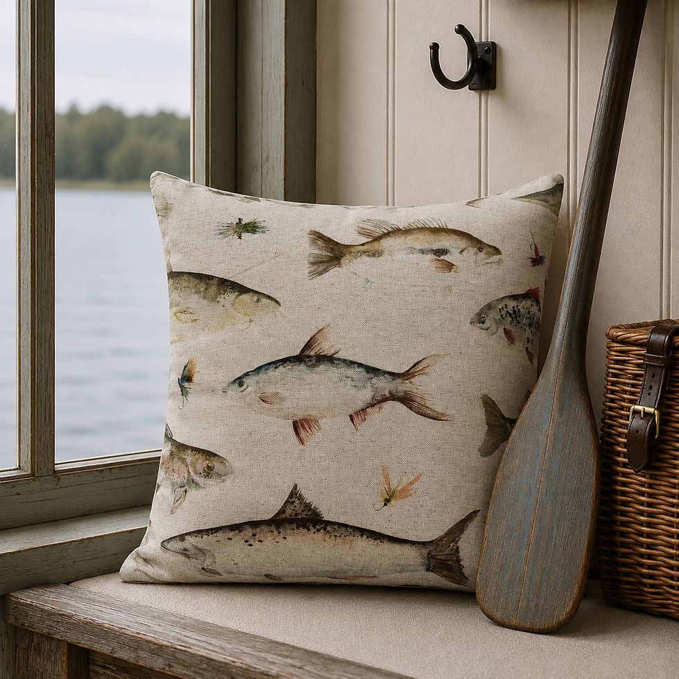 Voyage River Fish Linen Cushion Case | 18" - 45cm | Estate Outlet