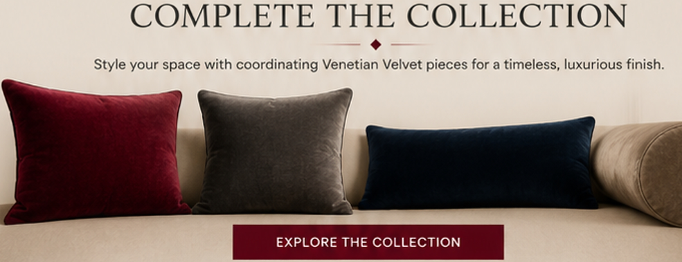 Matching Venetian Velvet lampshades, scatter cushions, waste paper bins and draught excluders handmade by Berry and Grouse