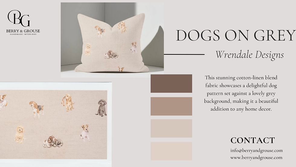 Thumbnail: Wrendale Dog grey scatter cushion product information and colour chart