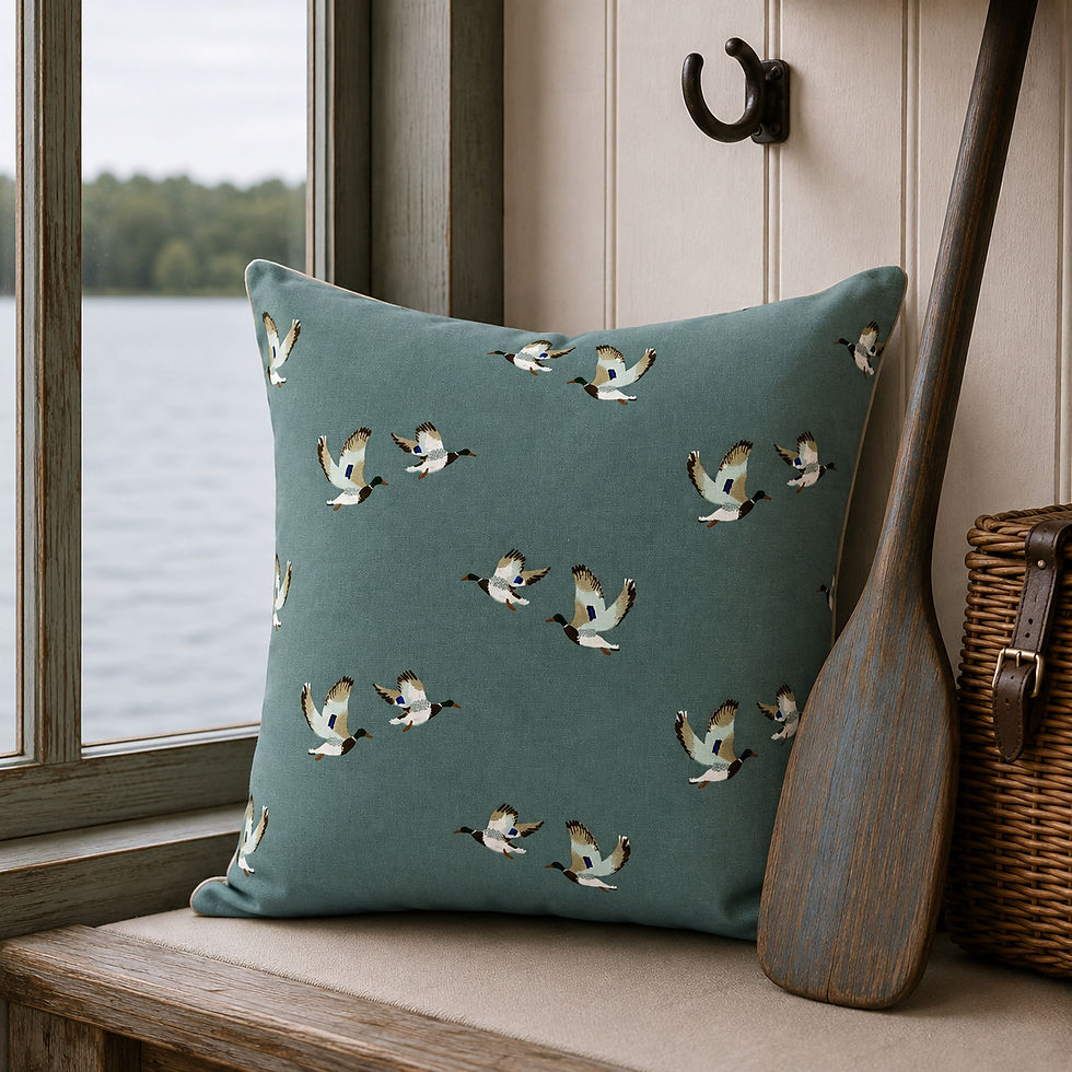 Sophie Allport Mallard Duck | Wrendale Green Stripe | Cushion Case | 18" - 45cm