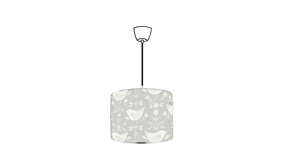 fryetts scandi narvik birds in grey silver ceiling drum lampshade