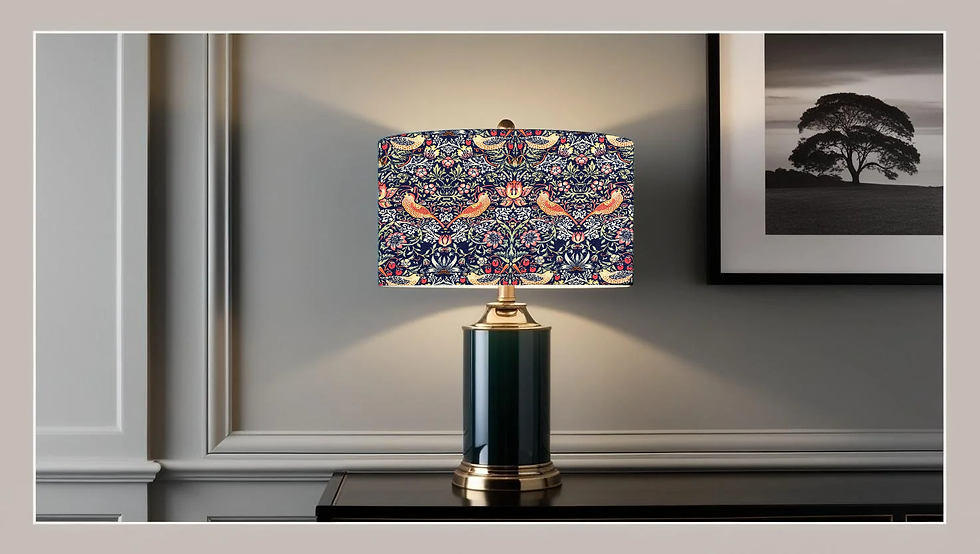 william morris strawberry thief in deep navy  table lampshades