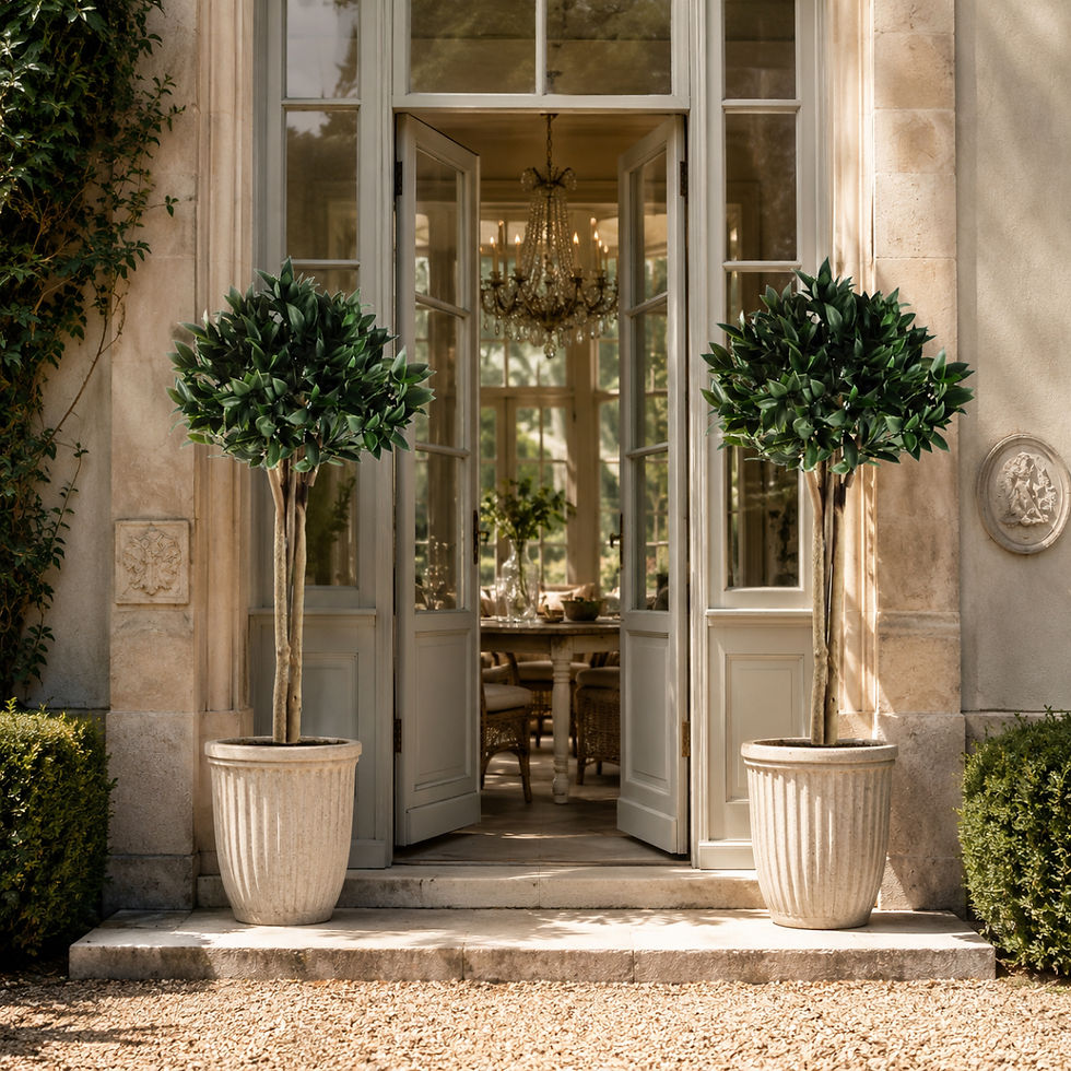 Thumbnail: Pair of 120cm artificial bay trees positioned outside the doors of a country-house orangery.