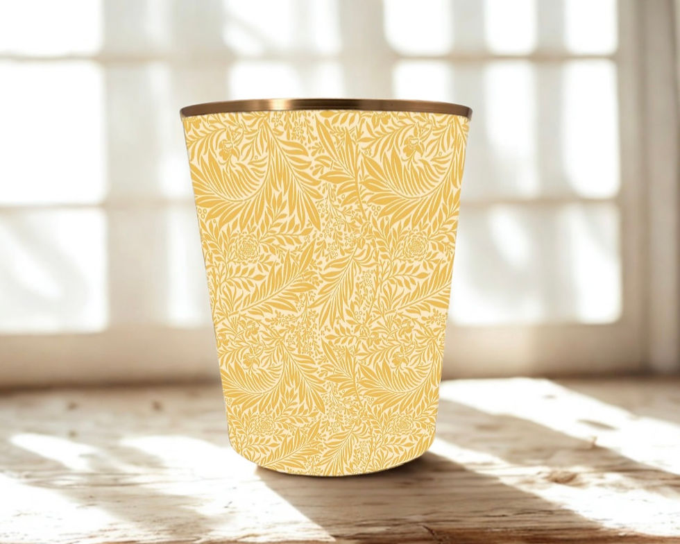 william morris larkspur ochre waste paper bin with gold trim