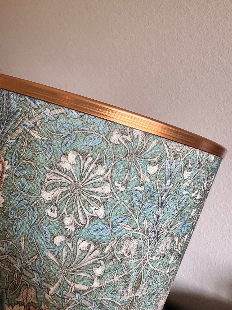 Thumbnail: William Morris Honeysuckle Seaspray Waste Paper Bin & Cushion Pairing