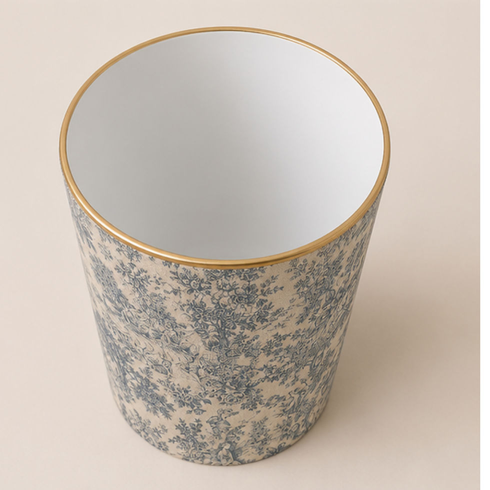 Thumbnail: Handmade Zen Toile in Marine Blue Linen Waste Paper Bin