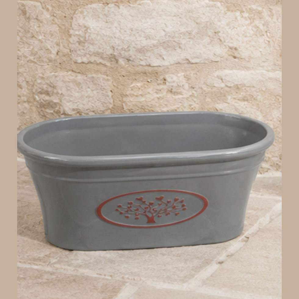 Thumbnail: Garden Grey recycled plastic garden trough with raised heart-tree motif, 38cm wide.