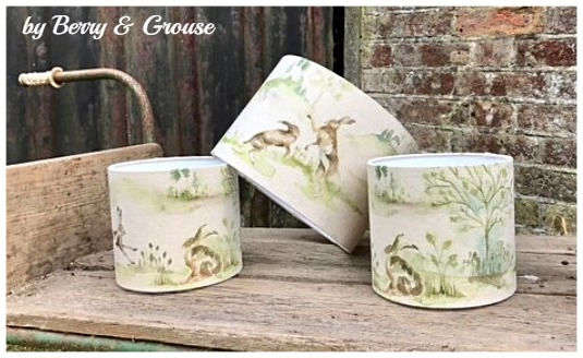 Thumbnail: voyage boxing hares lampsahdes green rabbit handmade country interiors linen berry & grouse
