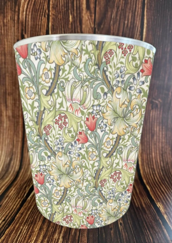 William Morris Golden Lily  waste paper bin with silver trim