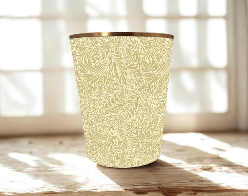 william morris larkspur linen waste paper bin with gold trim