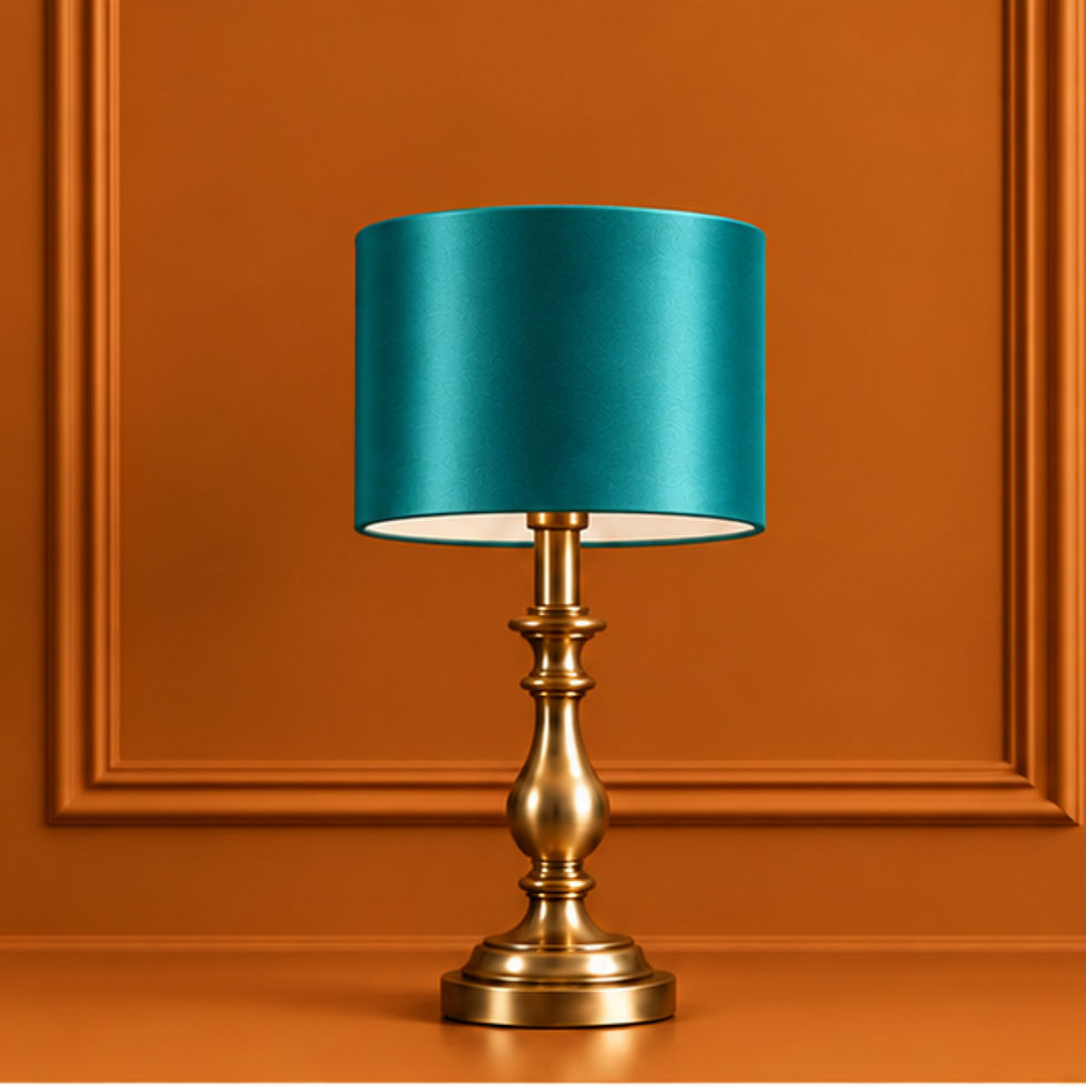 Thumbnail: 20cm: 20cm Peacock Green silky satin drum lampshade on a classic brass table lamp by Berry & Grouse.
