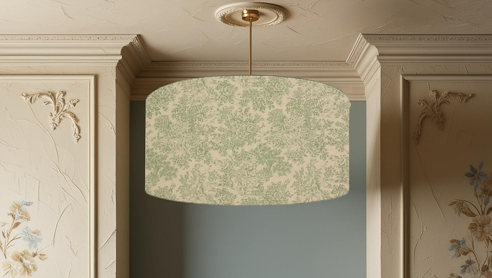 Thumbnail: Zen toile green linen ceiling lampshade handmade in the UK