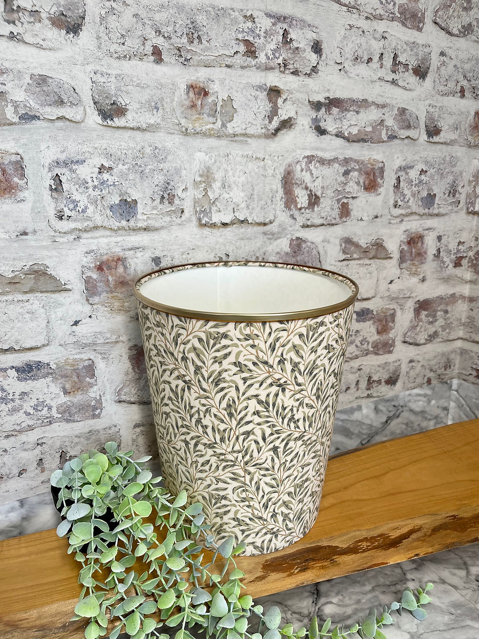Thumbnail: William Morris Willow Bough Linen (Mini CC382) Waste Paper Bin by Berry & Grouse