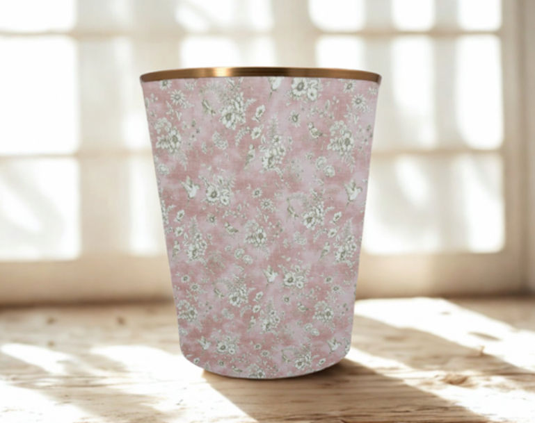 iliv toile finch rose pink waste paper bin with gold trim