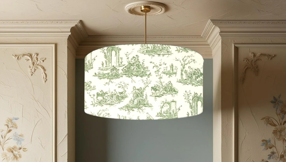 French Toile Ceiling Lampshades - French Toile Green Ceiling Lampshade