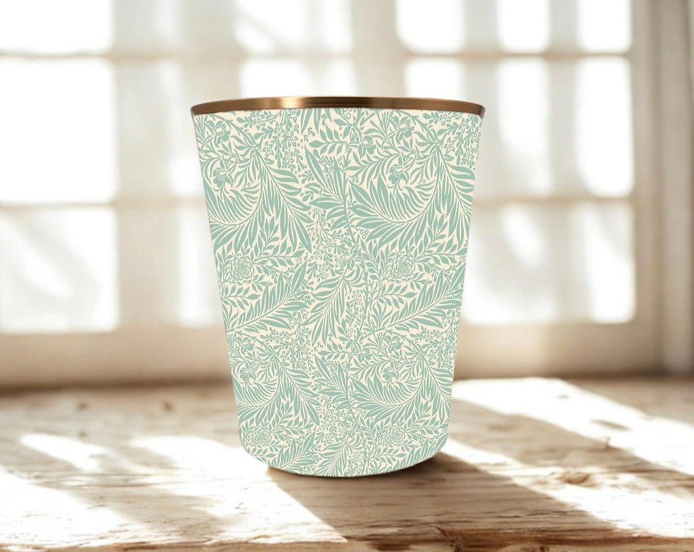 william morris larkspur duck egg waste paper bin with gold trim