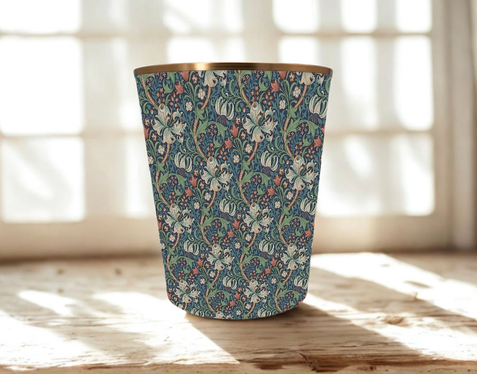 william morris golden lily tourmaline waste paper bin gold trim