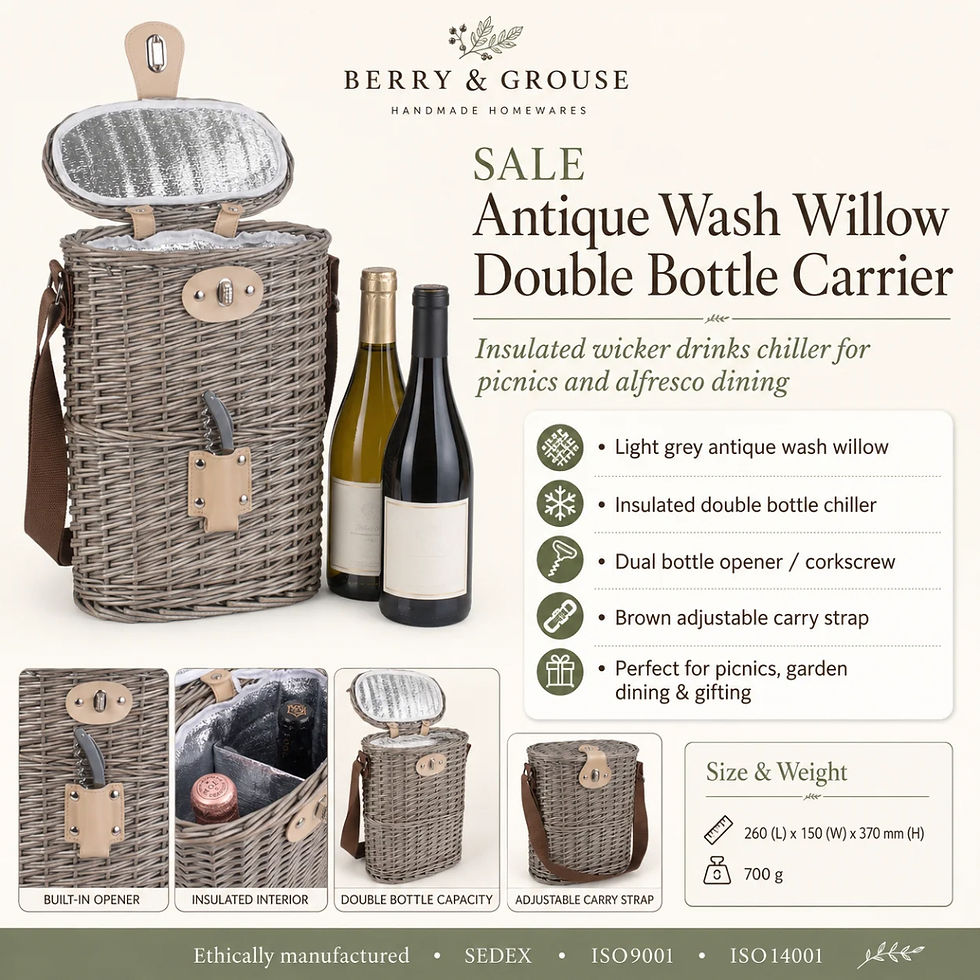 Willow wicker bottle carrier with bottle opener