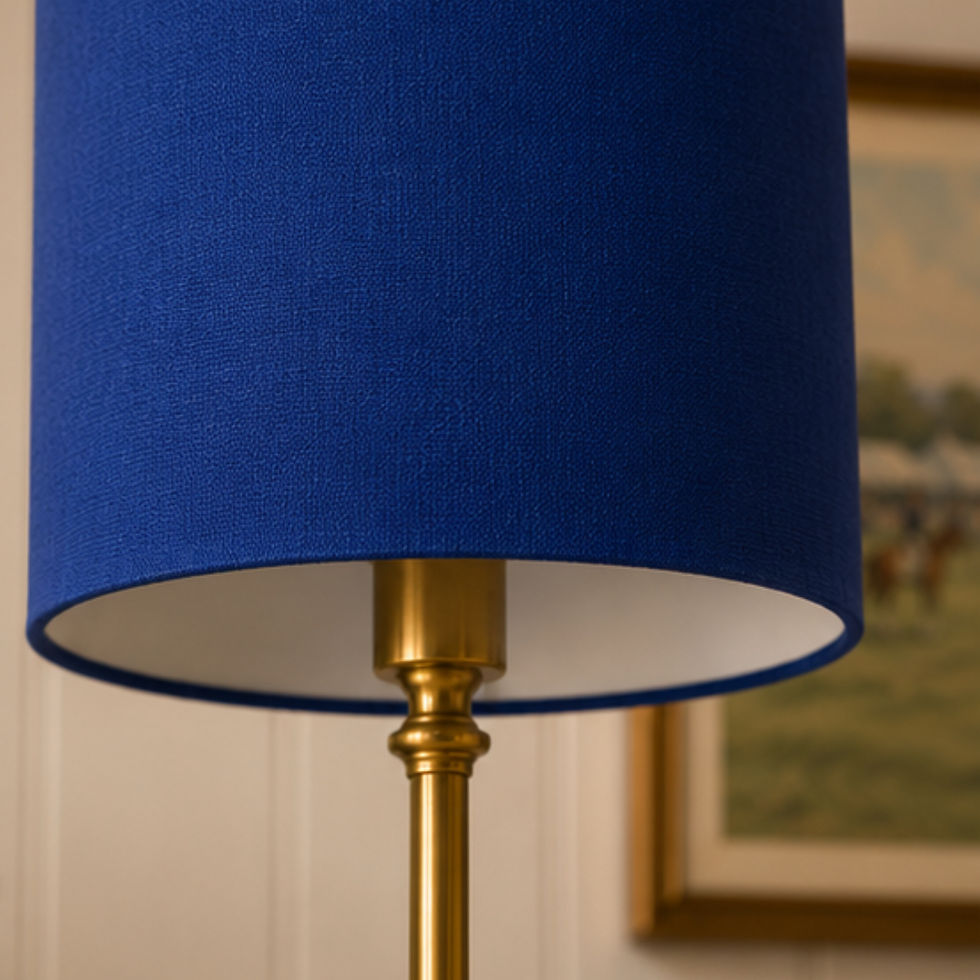 Thumbnail: The Rosette Lampshade in Blue Ribbon with Vintage Gold frame from The Pony Club Collection