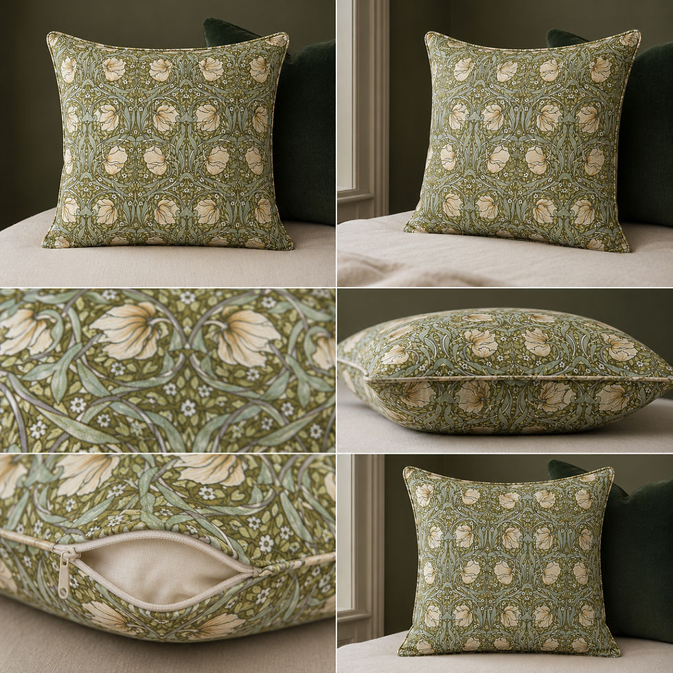 Thumbnail: william morris pimpernel green cream scatter cushion 16" piped and unpiped option