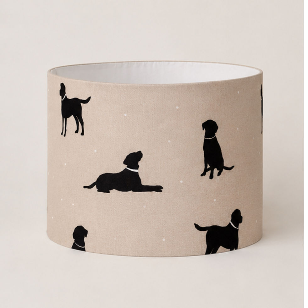 Thumbnail: 30cm handmade drum lampshade in Rover Noir fabric, ideal for country house and rural interiors