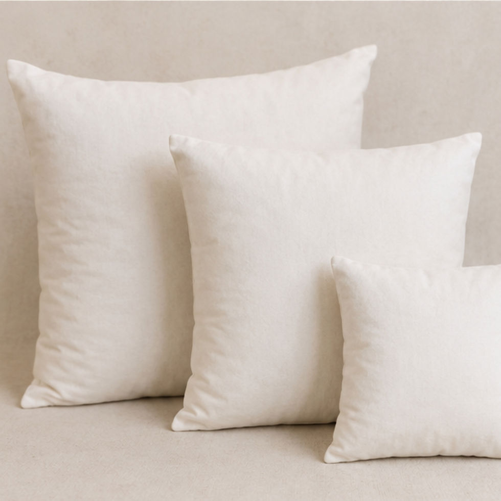 Natural sheep wool cushion inners with cotton covers, shown from multiple angles
