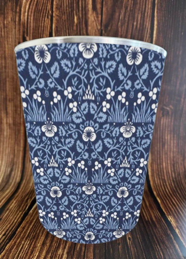 william morris eyebright blue navy waste paper bin with silver trim