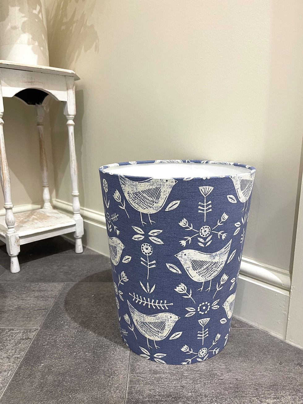 Thumbnail: Fryetts navik scandi birds denim waste paper bins by berry and grouse office trash can gold silver copper trim decor
