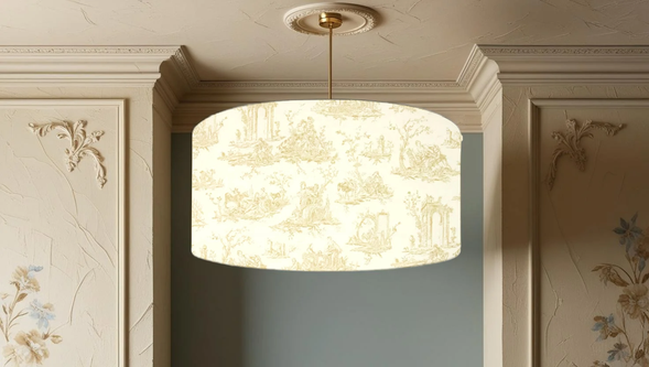 French Toile Ceiling Lampshades - French Toile Soft Gold Ceiling Lampshade