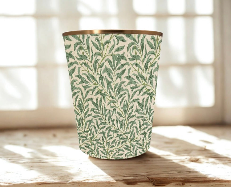 william morris bough duck egg waste paper bin with gold trim