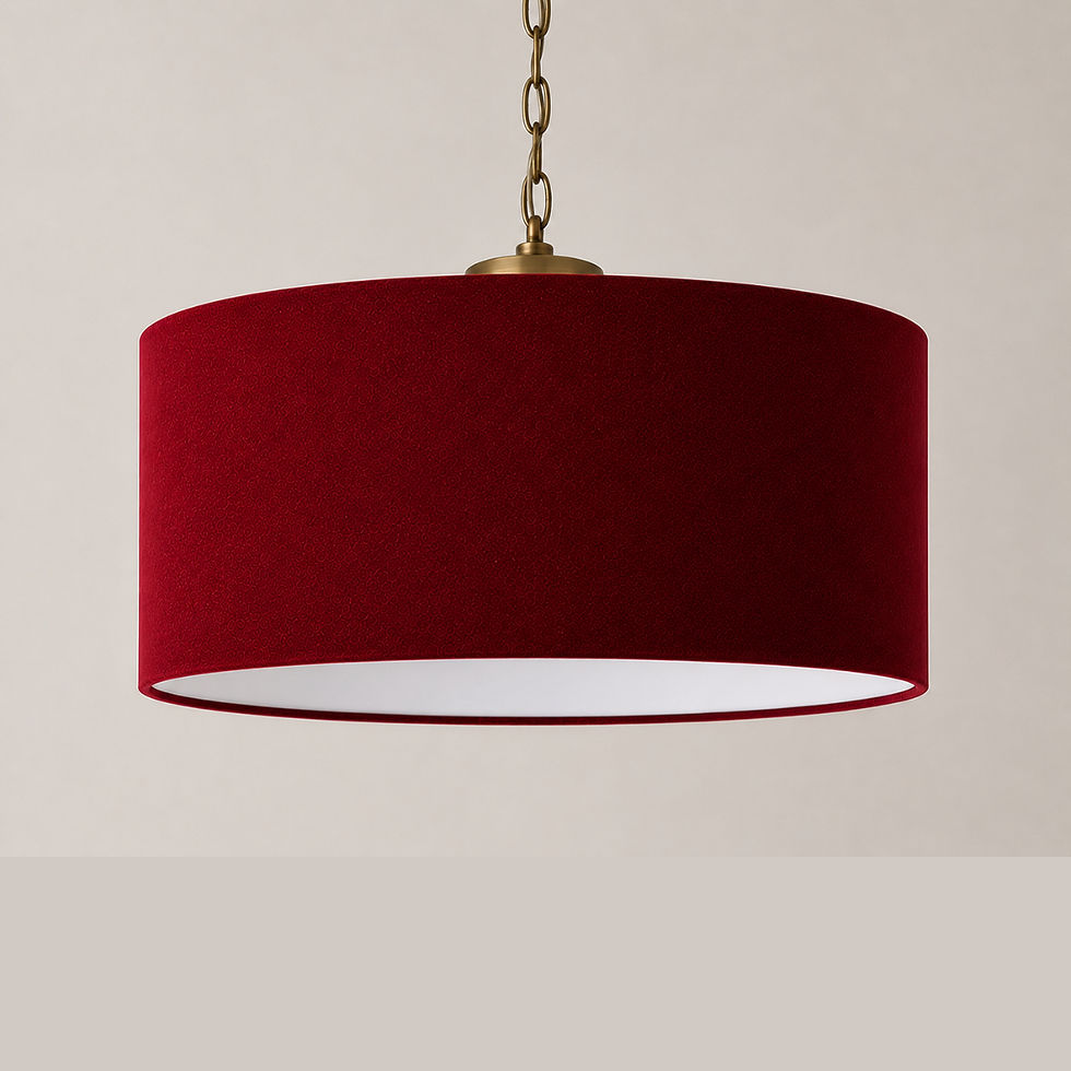 Thumbnail: 40cm drum 40cm ruby red velvet drum lampshade gold fitting