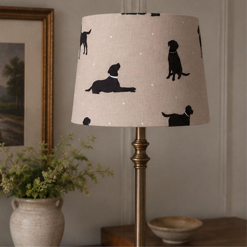 Thumbnail: Handmade Clarke & Clarke Rover Noir lampshade in black and natural dog print fabric