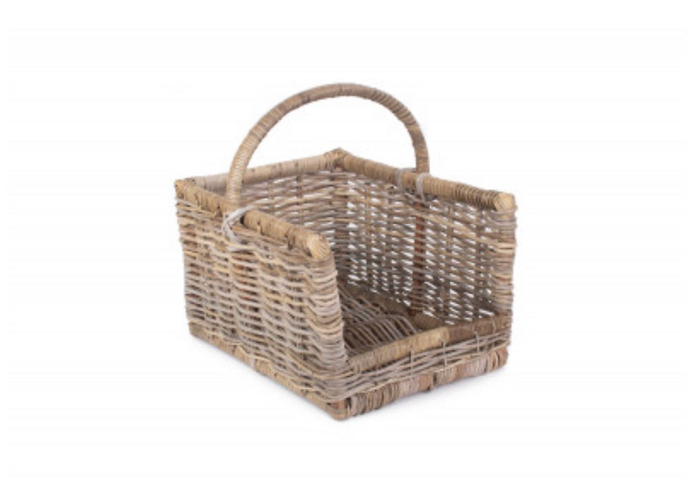 Thumbnail: Hall & Hearth open-ended Kubu grey rattan log basket with carrying handle