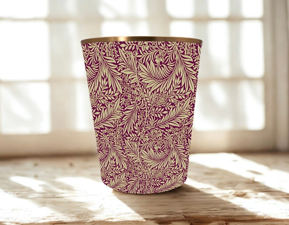 william morris larkspur damson waste paper bin with gold trim