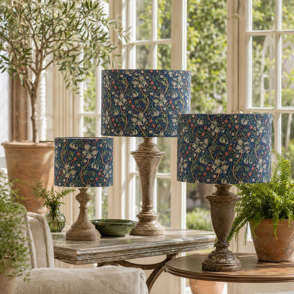 William morris golden lily jewel lampshades trio of lampshades in varies sizes 20cm, 30cm, 40cm lampshades