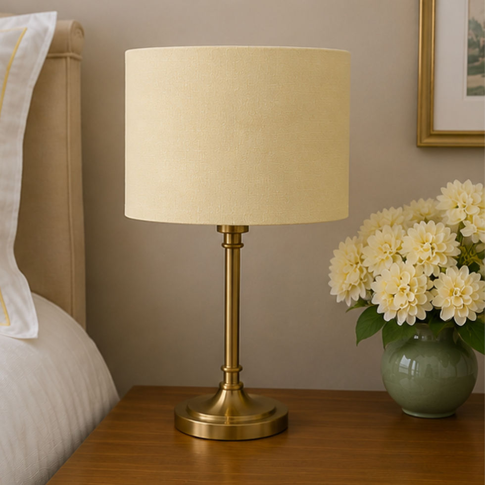 Thumbnail: The Rosette Lampshade in Paddock Primrose, handmade cotton drum lampshade with Vintage Gold frame from The Pony Club collecti