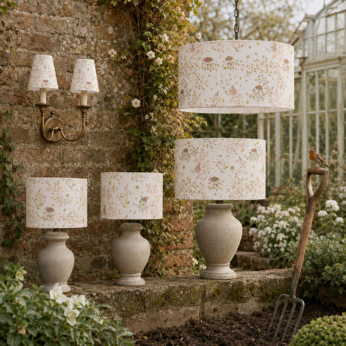 Sophie Allport Woodland Friends a selection of sizes candle clip, 20cm, 30cm and 40cm drum lampshades