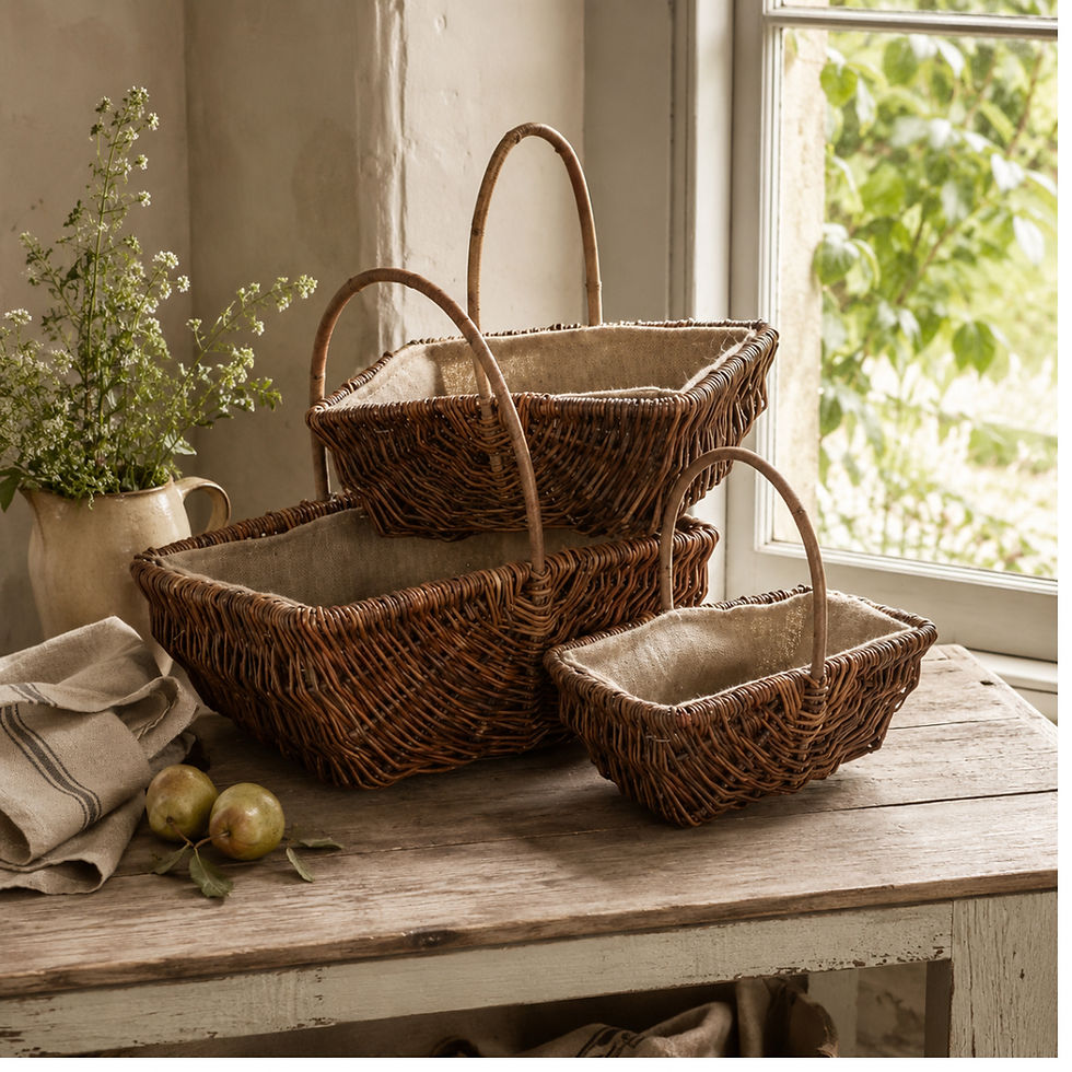 The Orchard Gathering Baskets — Unpeeled Willow Baskets, Set of Three